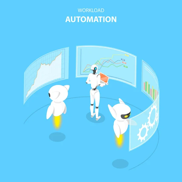 Concepto isométrico de vector plano de automatización de carga de trabajo, programación de trabajos . — Vector de stock