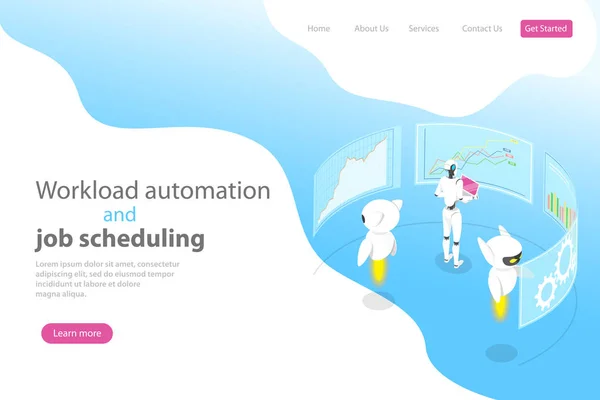 Plantilla de landing page vectorial plana isométrica para automatización de carga de trabajo . — Archivo Imágenes Vectoriales