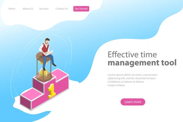Isometric flat vector landing page template for effective time management. — Stock Vector