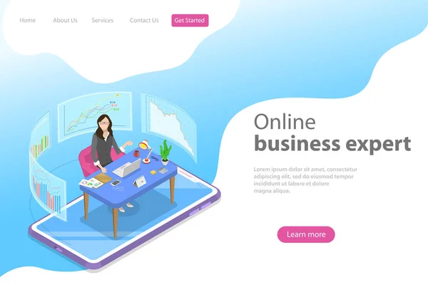 オンライン、専門家のアイソメ平面ベクトル ランディング ページ テンプレート. — ストックベクタ