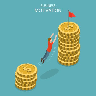 İş motivasyon, başarı, hırs izometrik düz vektör kavramı.