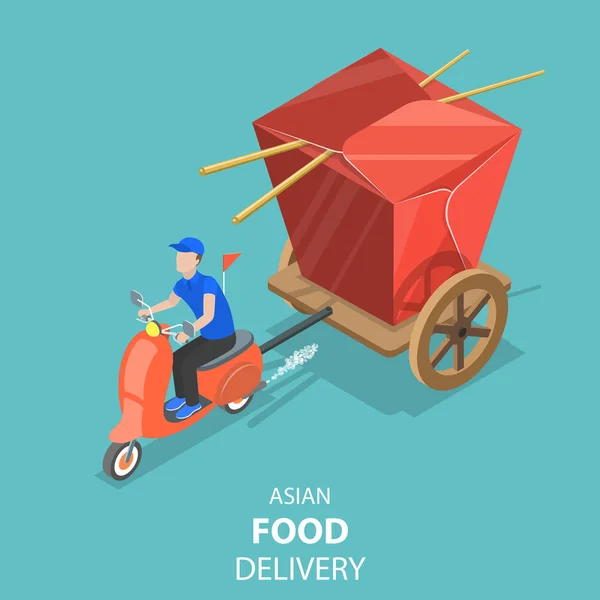 Isométrico conceito vetorial plana de entrega de comida asiática, sushi japonês . —  Vetores de Stock