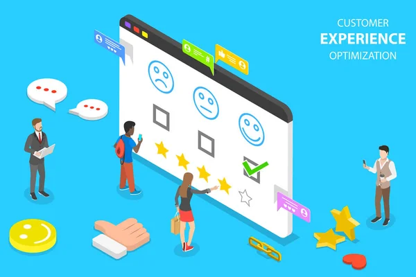Concepto isométrico de vector plano de optimización de la experiencia del cliente, crm — Vector de stock