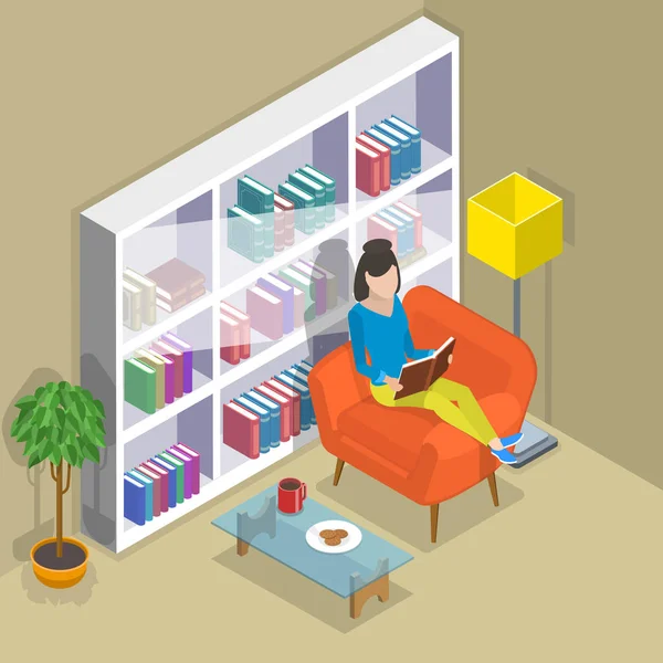 Isometric flat vector concept of reading, favorite book. — Stock Vector