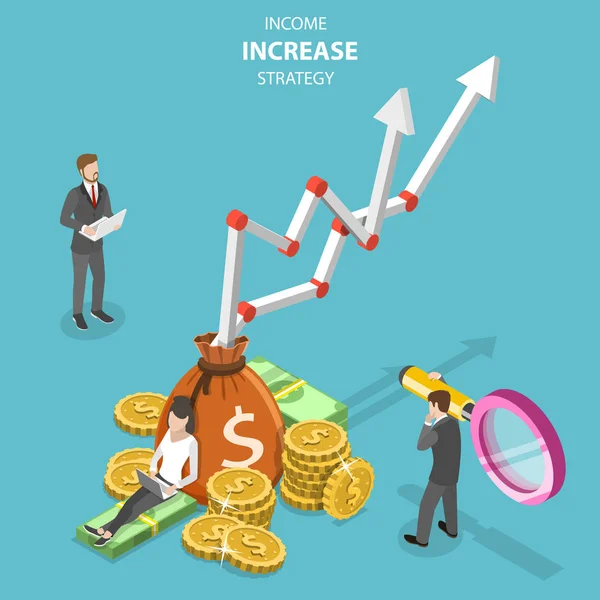 Isométrique vecteur plat concept de stratégie d'augmentation des revenus, croissance financière . — Image vectorielle