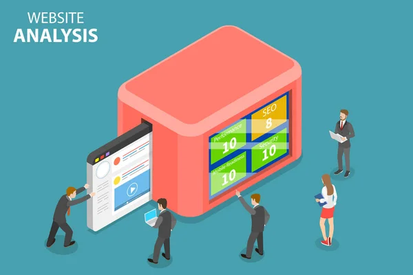 Concepto de vector isométrico plano de análisis de datos del sitio web, análisis web . — Vector de stock