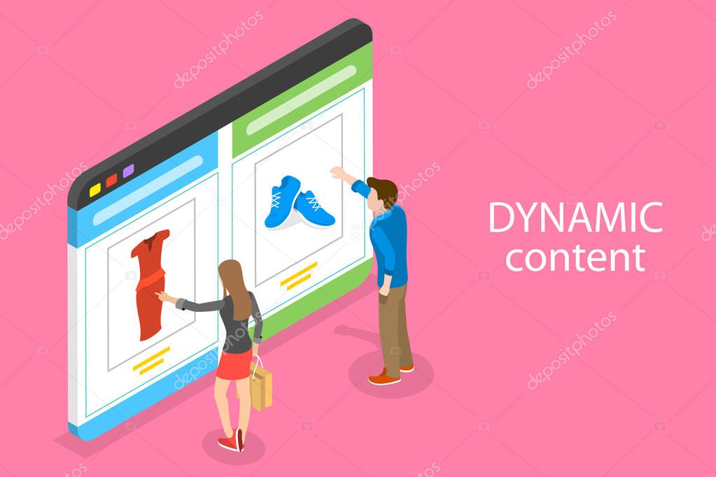 Isometric flat vector concept of behavioral digital marketing, dynamic content.