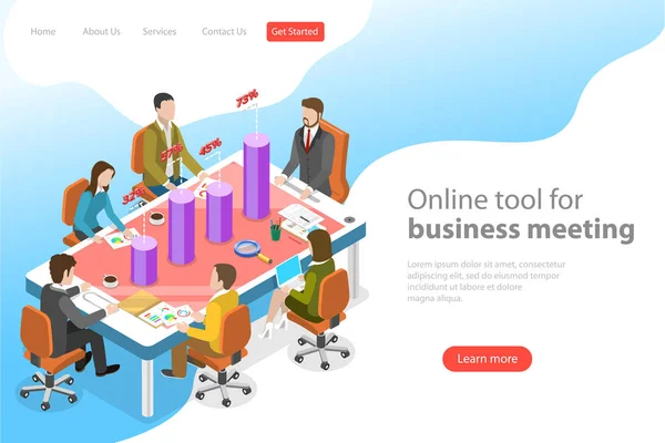 Isometric flat vector landing page template of business meeting app. — Stock Vector