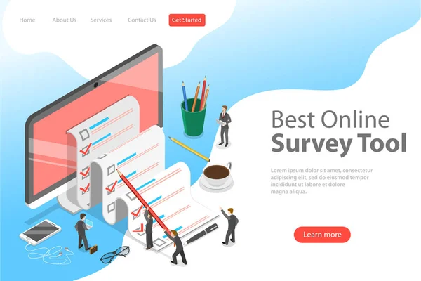 Concept de vecteur isométrique plat de l'outil de sondage en ligne, avis des clients . — Image vectorielle