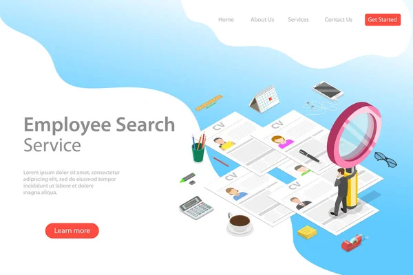 Isometric flat vector landing page template of employee search service. — Stock Vector