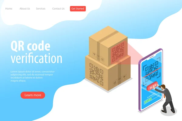 Isometrische flache Vektor-Landing-Page-Vorlage für QR-Code, Barcode-Scannen. — Stockvektor