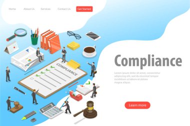 Flat isometric vector landing page template of regulatory compliance. clipart