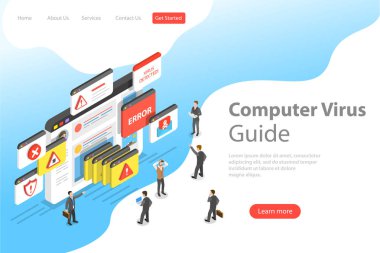 İzometrik düz vektör açılış pate şablon / bilgisayar virüsü.