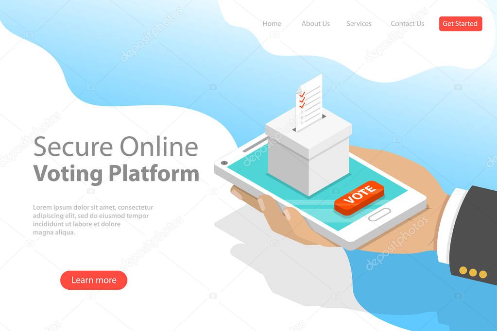 Flat isometric vector landing page template of voting online, e-voting.