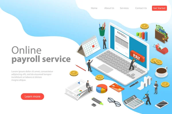 Folha de pagamento plana vetor isométrico modelo de página de destino de pagamento de salário . —  Vetores de Stock