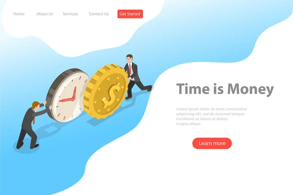 Platt isometrisk vektor landning sidmall för tid är pengar, inkomsttillväxt. — Stock vektor