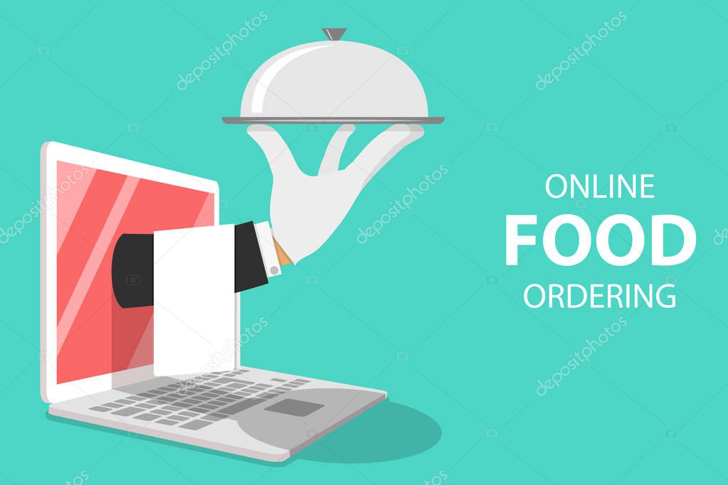 Isometric flat vector concept for online food ordering.