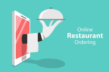 Düz izometrik vektör kavramı tablo online rezervasyon, mobil rezervasyon.