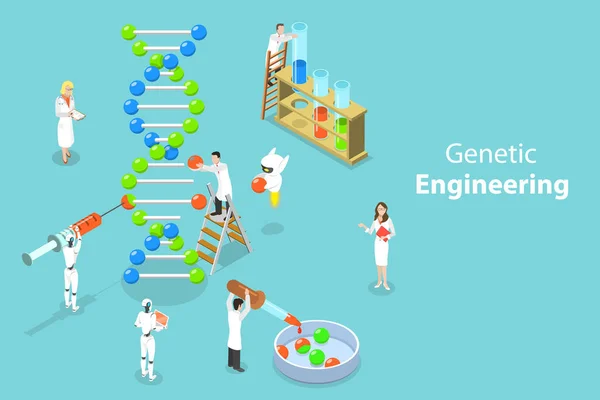 Conceito de vetor plano isométrico de engenharia genética, mudança da estrutura do DNA . —  Vetores de Stock