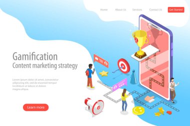 İzometrik düz vektör açılış pate şablon / gamification, etkileşimli içerik