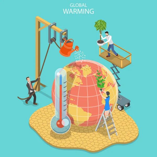 Isometric flat vector concept of global warming, climate change. — Stock Vector