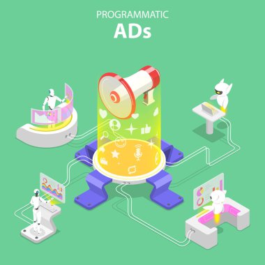 Flat isometric vector concept of programmatic advertising. clipart