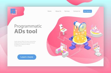 Flat isometric vector landing page template of programmatic advertising. clipart
