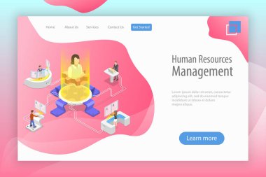 İzometrik düz vektör açılış sayfası şablonu çalışan arama hizmetinin.