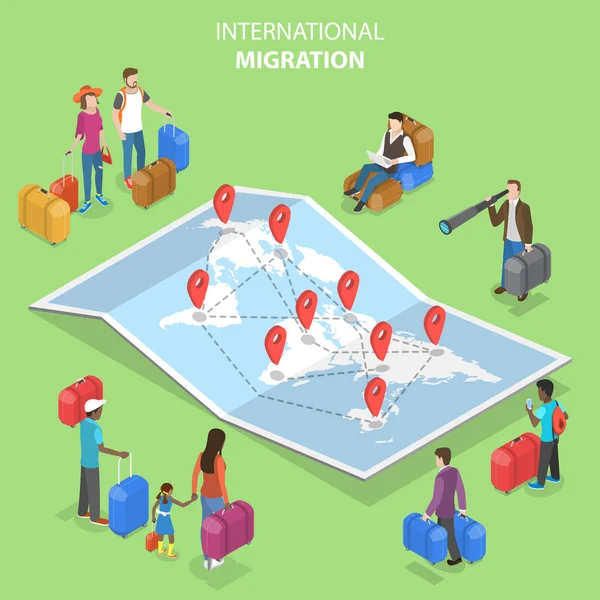 Isometric flat vector concept of international migration, immigration. — Stock Vector