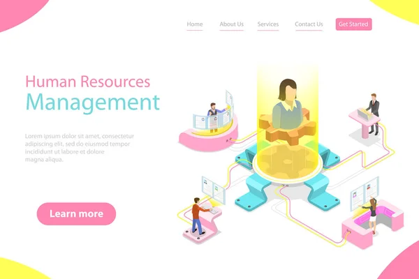 Plantilla de landing page de vector plano isométrico del servicio de búsqueda de empleados . — Archivo Imágenes Vectoriales