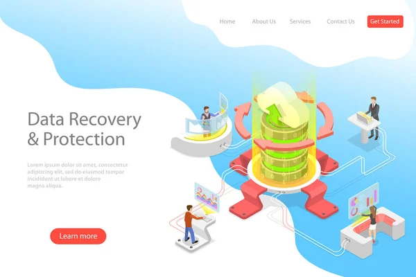 データ復旧サービスのアイソメ平面ベクトル着陸パテ テンプレート. — ストックベクタ