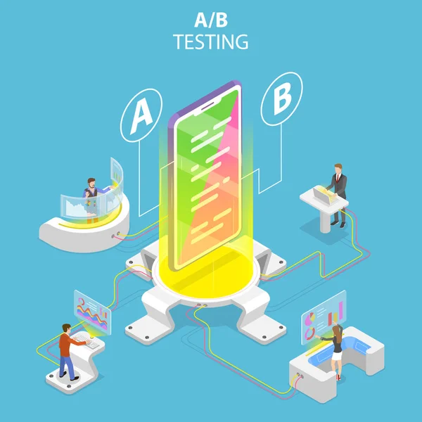 Изометрическая концепция плоского вектора AB тестирования, сплит-тест, A-B сравнение . — стоковый вектор