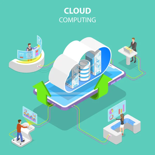 Isometrisch plat vector concept van cloud computing technologie. — Stockvector