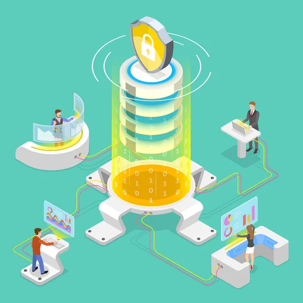 Concepto de vector isométrico plano de almacenamiento en línea seguro, big data . — Archivo Imágenes Vectoriales