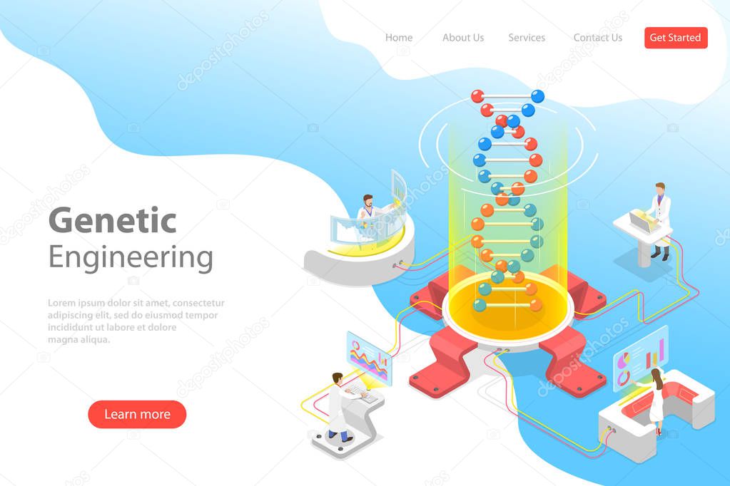 Isometric flat vector concept of genetic engineering, DNA structure changing.