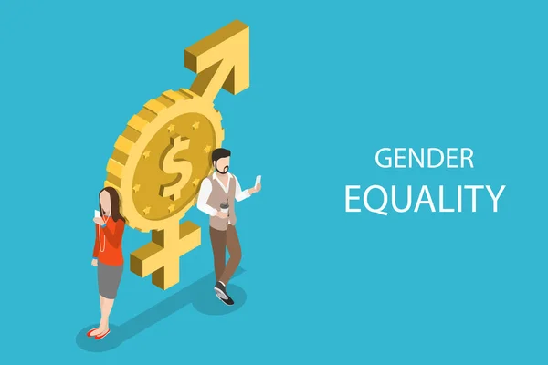 A nemek közötti egyenlőség, a férfi és női egyenjogúság izometrikus síkvektorkoncepciója. — Stock Vector