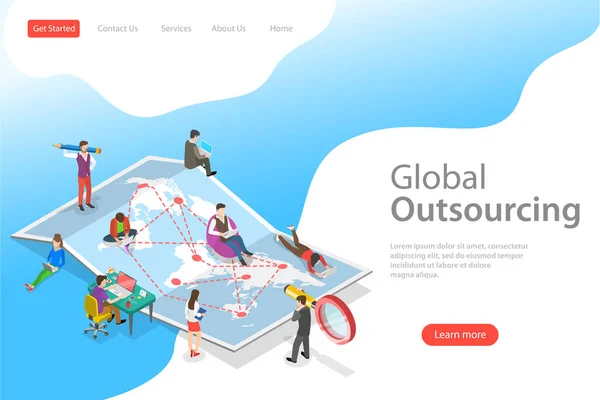 Isometric flat vector landing page template of global outsourcing. — Stock Vector