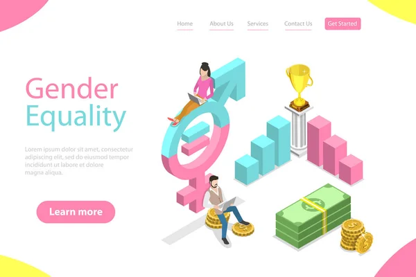 Isometric flat vector landing page template of gender equality. — Stock Vector