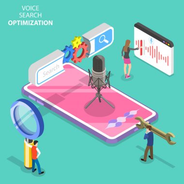 Sesli arama optimizasyonu İzometrik düz vektör kavramı, sesli komutlar, Seo.