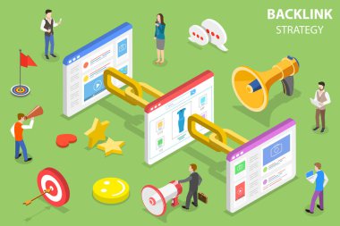 Backlink stratejisinin isometrik düz vektör kavramı, Seo bağlantı oluşturma.