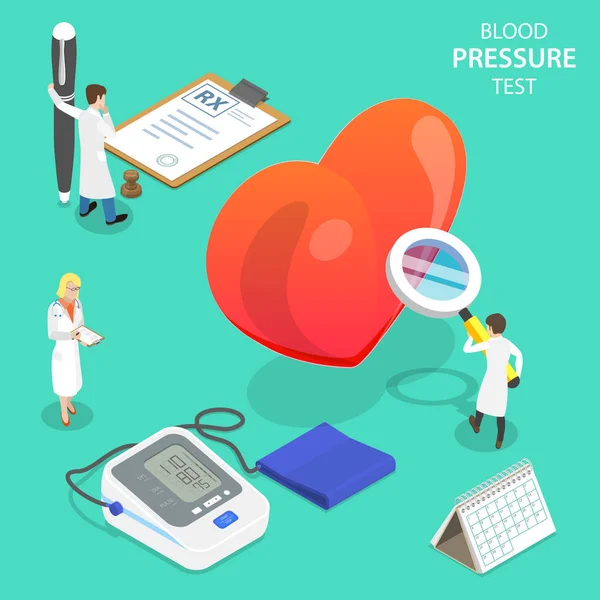 Conceito de vetor plano isométrico de teste de pressão arterial, tonômetro digital médico . —  Vetores de Stock