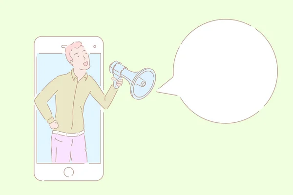 Ręcznie rysowane styl wektor ilustracja mężczyzny mówienia ze smartfona. — Wektor stockowy