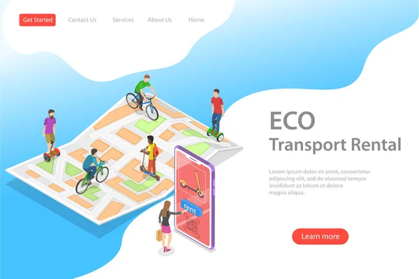 Isometrische platte vector landing page template van stad Eco vervoer. — Stockvector