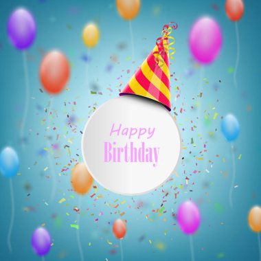 Bulanık Arka Plan ile Happy Birthday Kompozisyon. Vektör İllüstrasyonu.