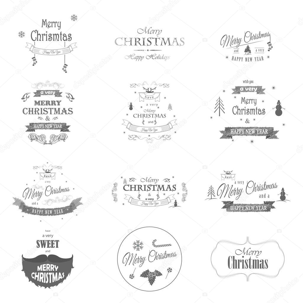 Merry Christmas and Happy New Year Typography Collection.