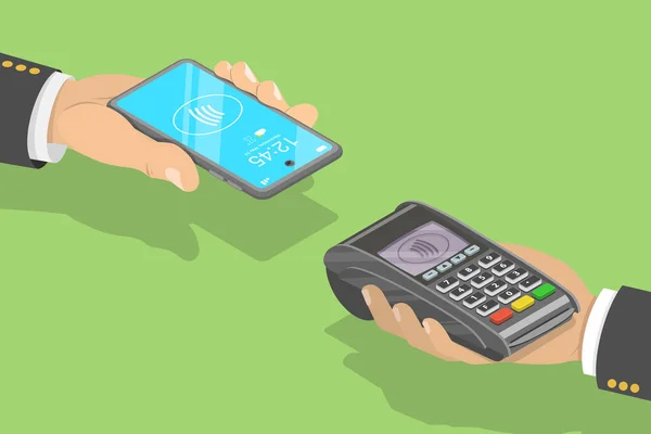 3D Isometric Flat Vector Concept de paiement sécurisé sans contact à l'aide d'un smartphone. — Image vectorielle