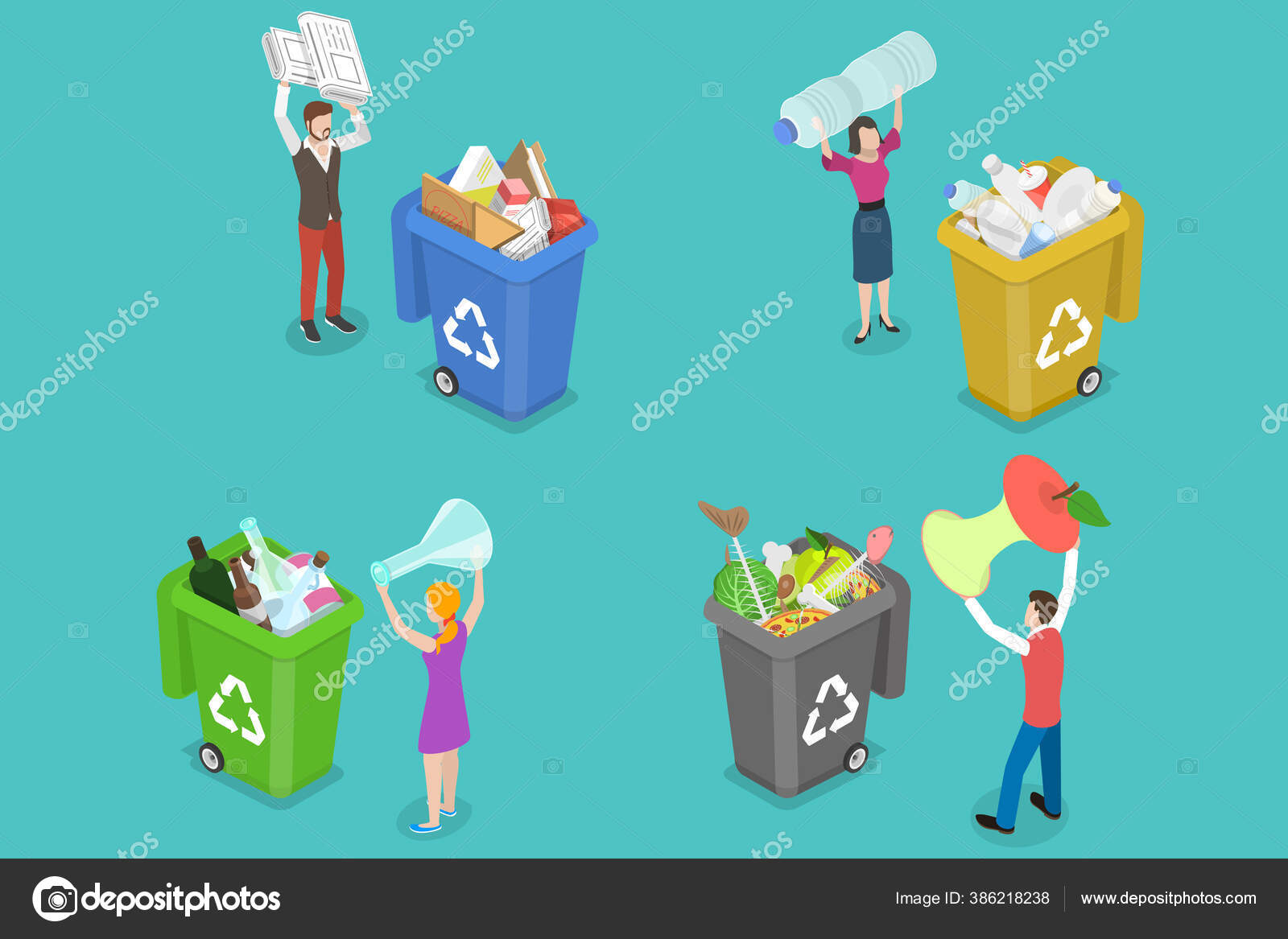 Konsep Vektor Datar 3d Isometrik Dari Bins Limbah Berwarna Dengan Tempat Sampah Terurut Stok Vektor C Tarik Vision 386218238