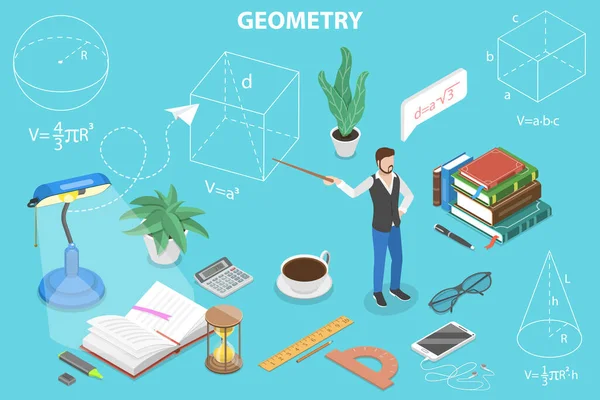 3D Isometrisk platt vektor Begreppet Geometri Learning Course. — Stock vektor