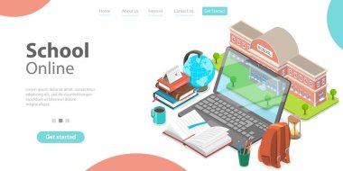 3d Çevrimiçi Okul Konsepti, Web Sitesi için İniş Sayfa Şablonu.