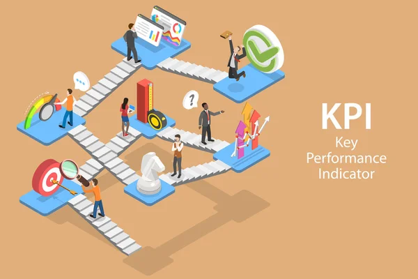 3D Isometric Flat Vector Concept of Key Performance Indicator. — Stockový vektor